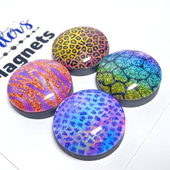 Set of 4 Colorful Animal Prints 1 Magnets - Refrigerator Kitchen Whiteboard - Picture 2 of 3